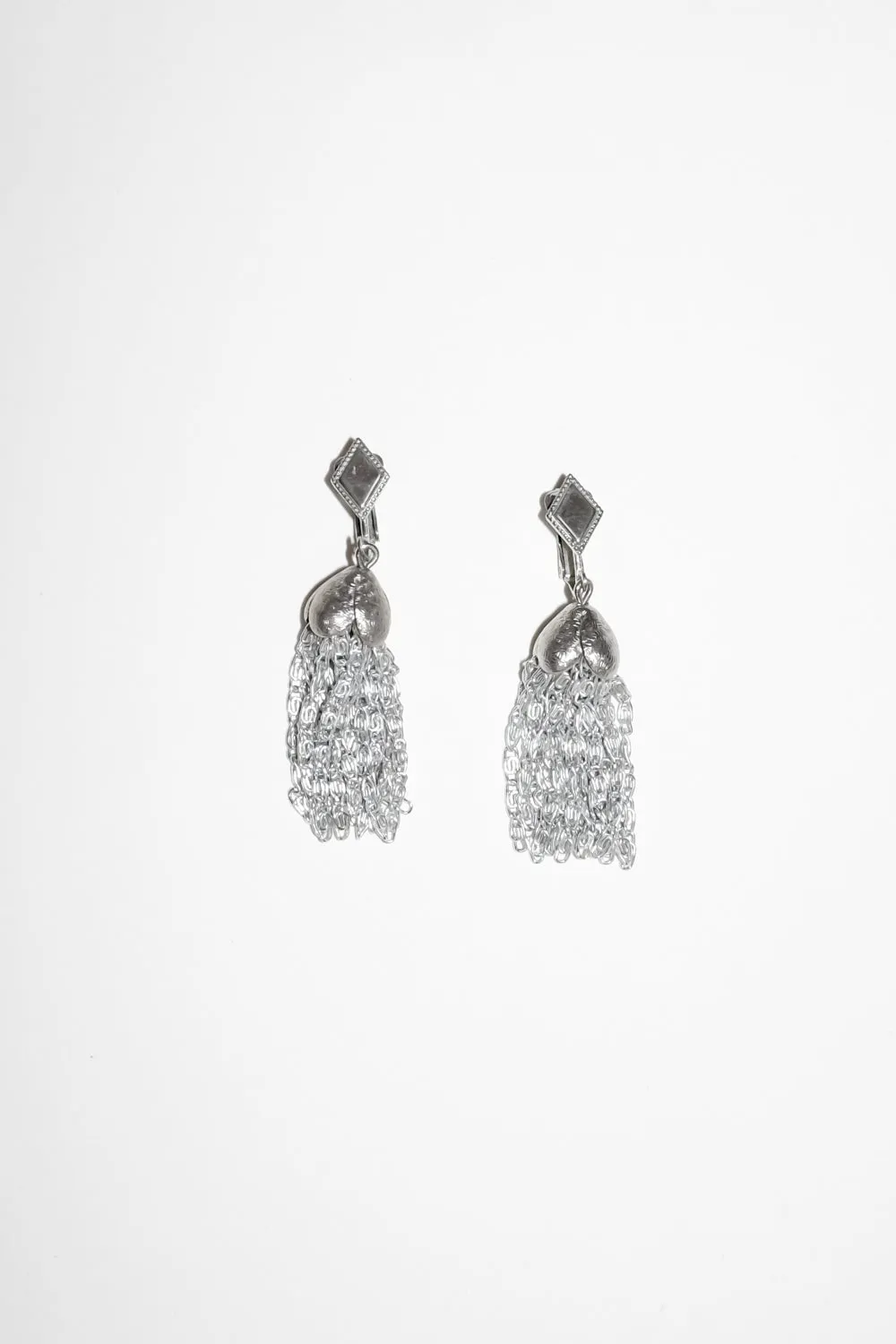 CHAIN TASSEL 70's VINTAGE SILVER EARRINGS