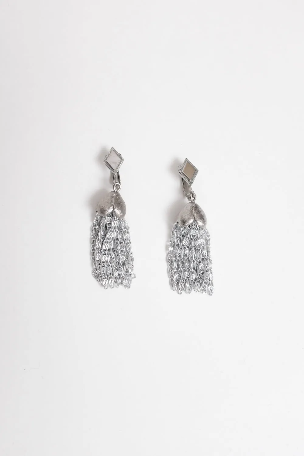 CHAIN TASSEL 70's VINTAGE SILVER EARRINGS
