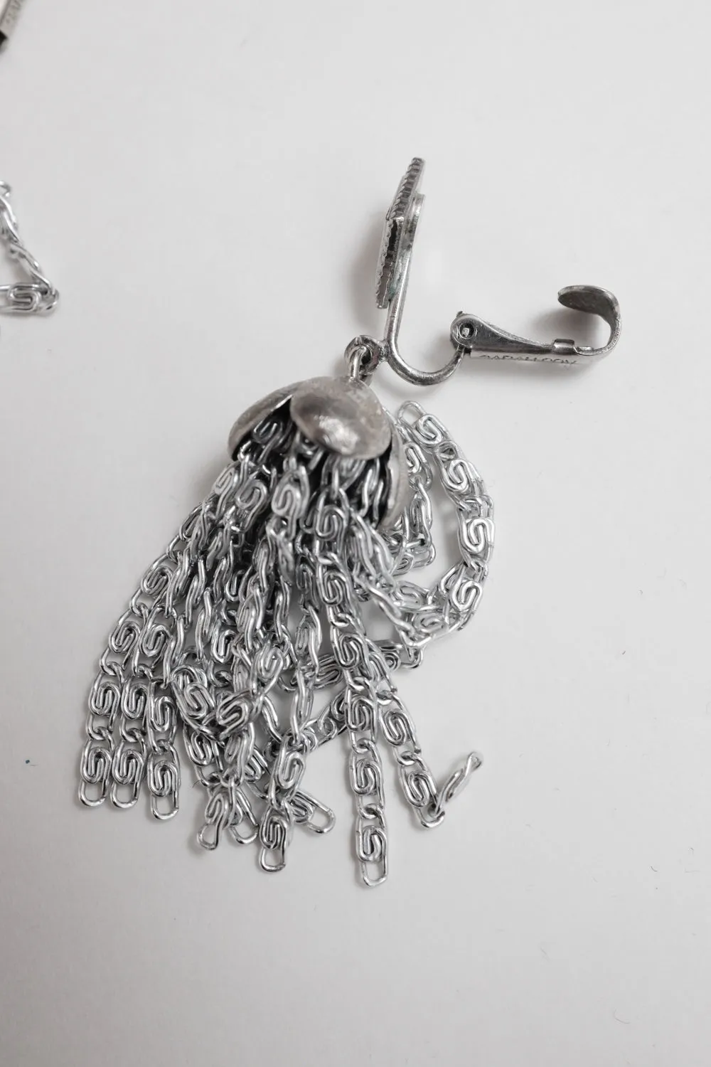 CHAIN TASSEL 70's VINTAGE SILVER EARRINGS