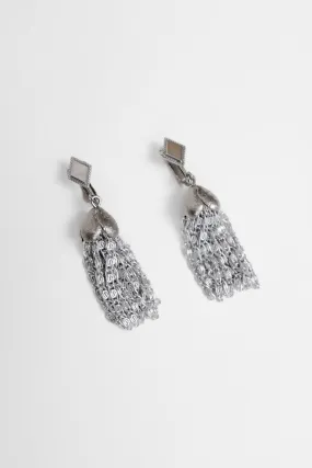 CHAIN TASSEL 70's VINTAGE SILVER EARRINGS