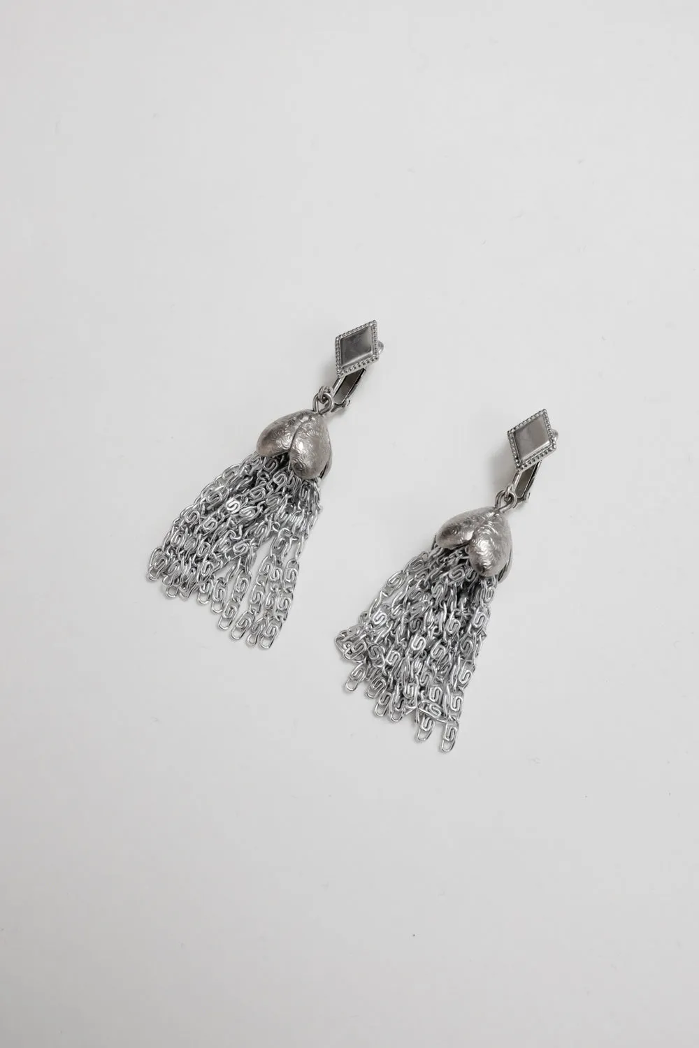 CHAIN TASSEL 70's VINTAGE SILVER EARRINGS