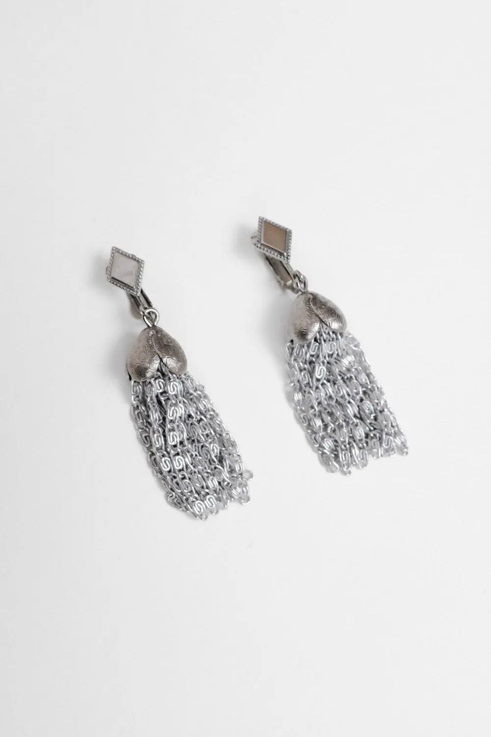 CHAIN TASSEL 70's VINTAGE SILVER EARRINGS