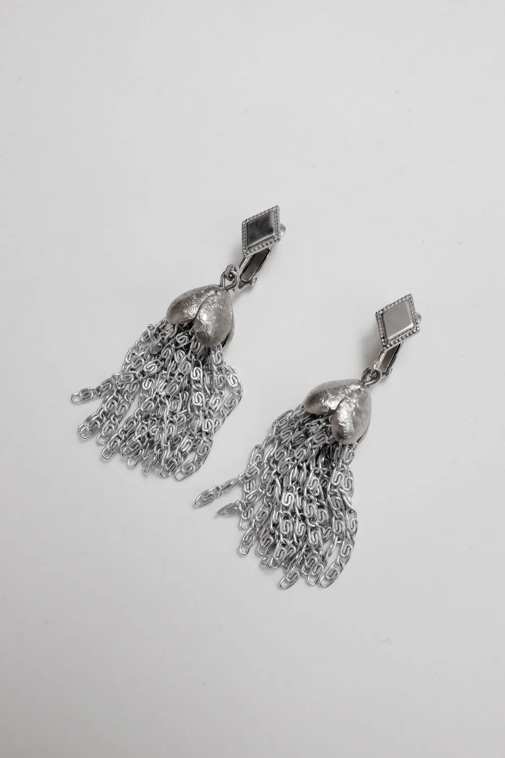 CHAIN TASSEL 70's VINTAGE SILVER EARRINGS