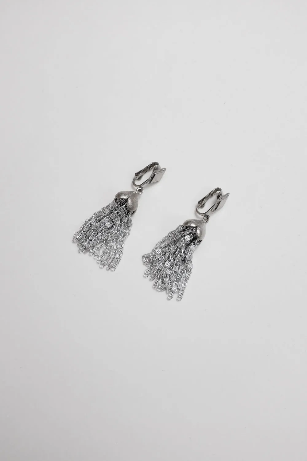 CHAIN TASSEL 70's VINTAGE SILVER EARRINGS