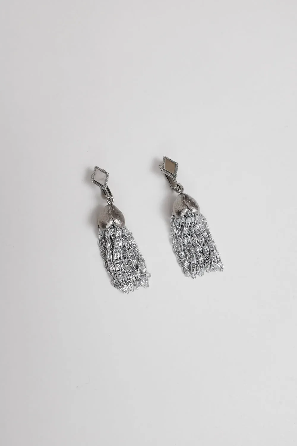 CHAIN TASSEL 70's VINTAGE SILVER EARRINGS