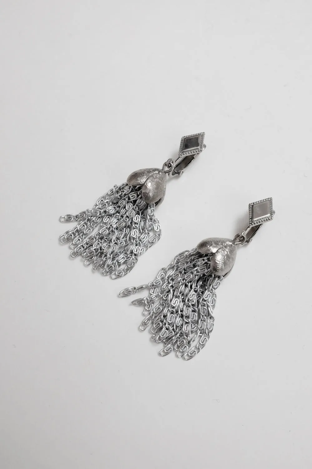CHAIN TASSEL 70's VINTAGE SILVER EARRINGS