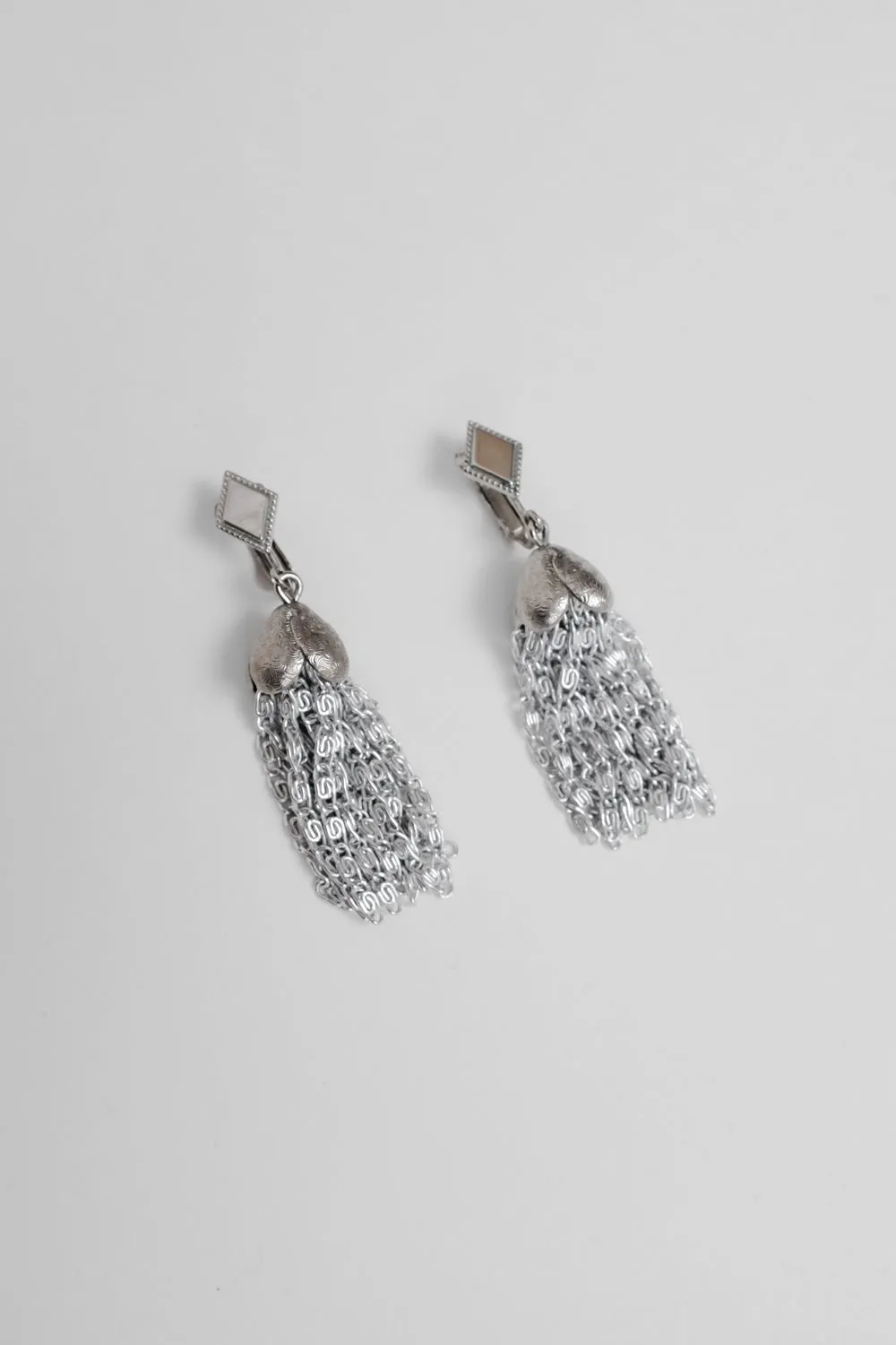 CHAIN TASSEL 70's VINTAGE SILVER EARRINGS