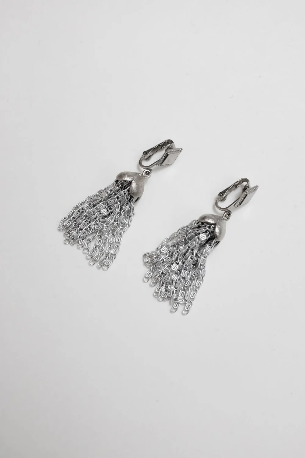 CHAIN TASSEL 70's VINTAGE SILVER EARRINGS