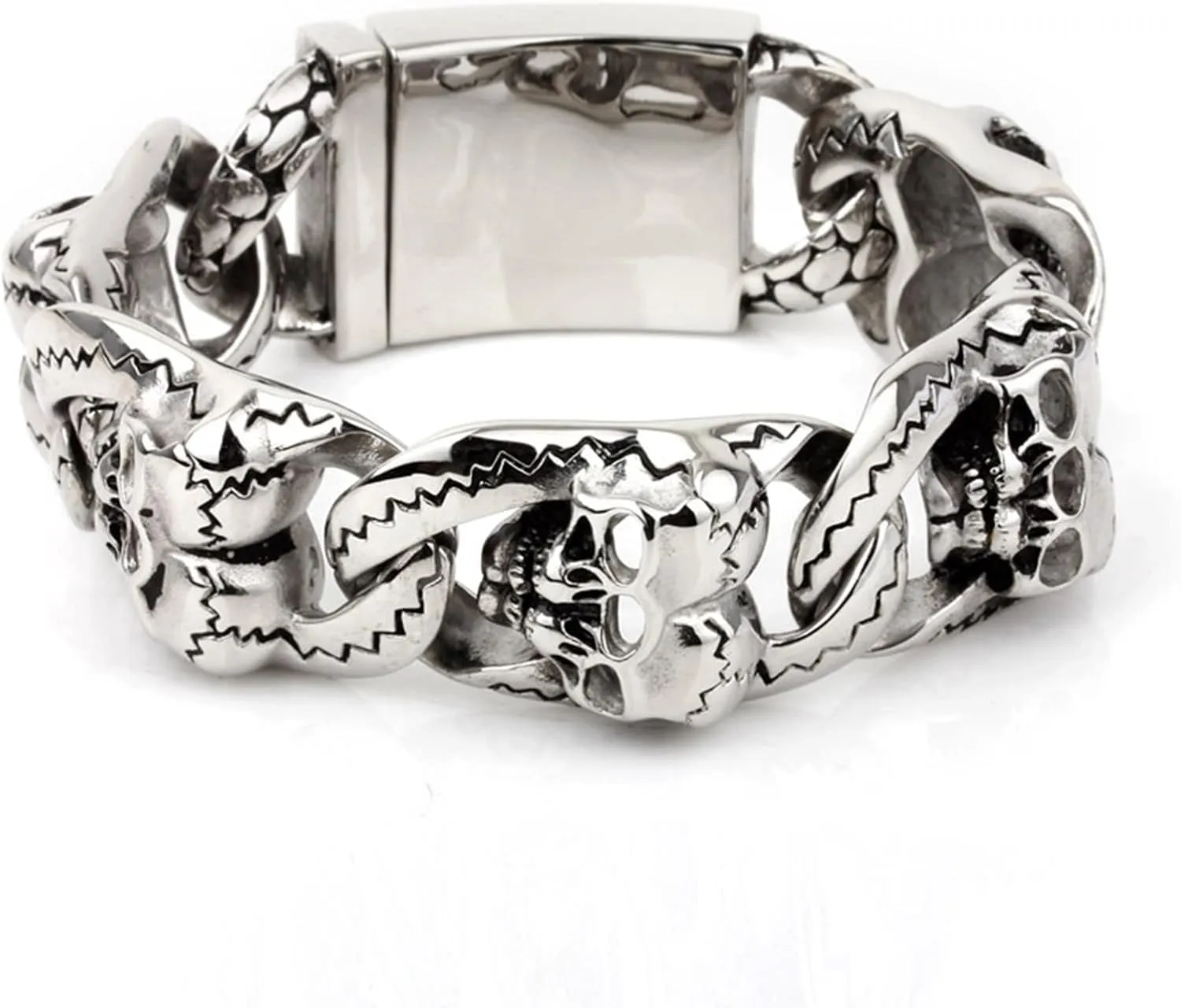Cool Bracelets for Men Silver, Identification Bracelets Punk Rock Stainless Steel Mens Bracelets for Larger Wrists 200X26mm