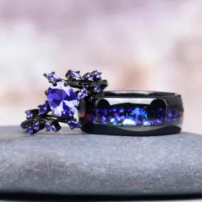 Cornflower Sapphire & Orion Nebula Couples Ring
