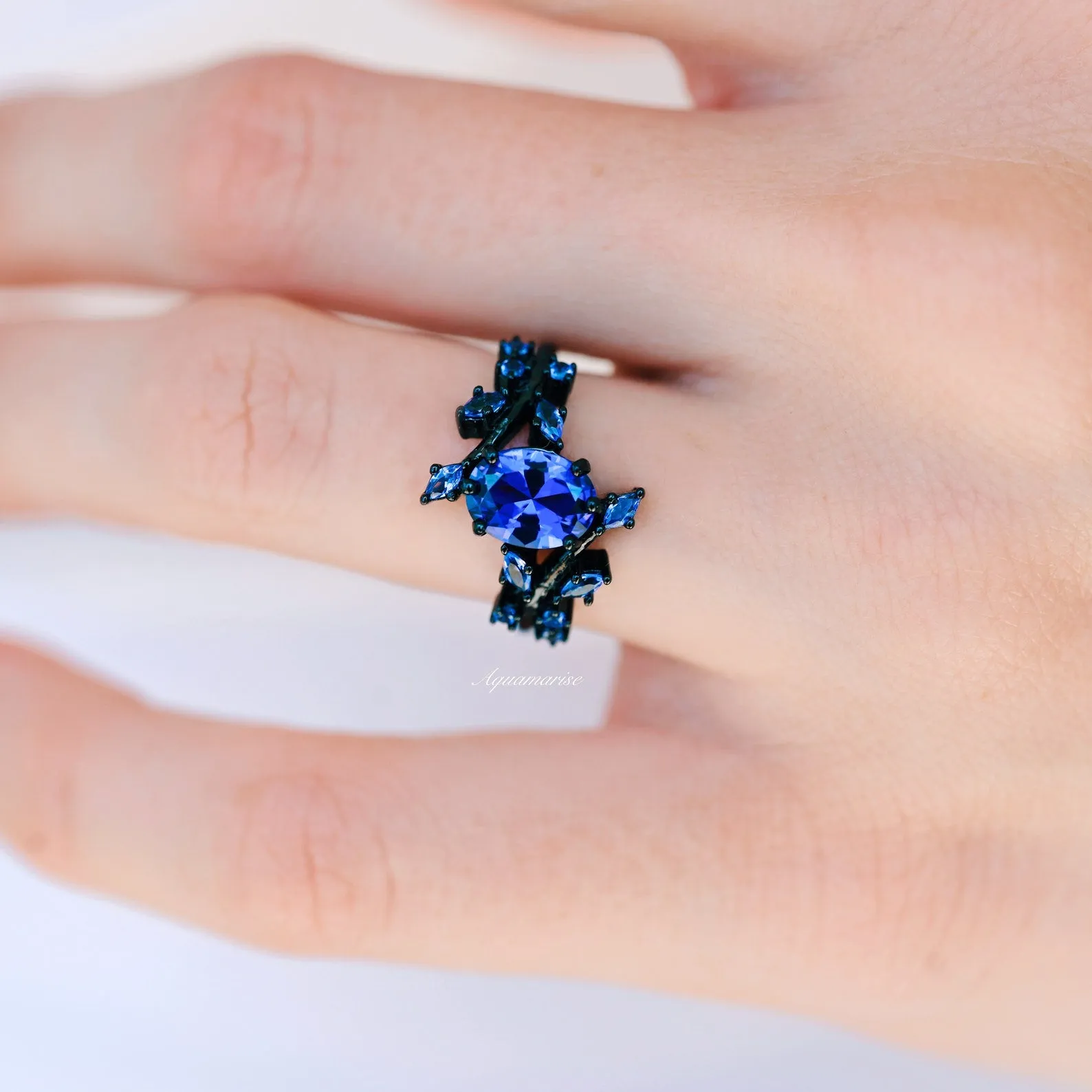 Cornflower Sapphire & Orion Nebula Couples Ring