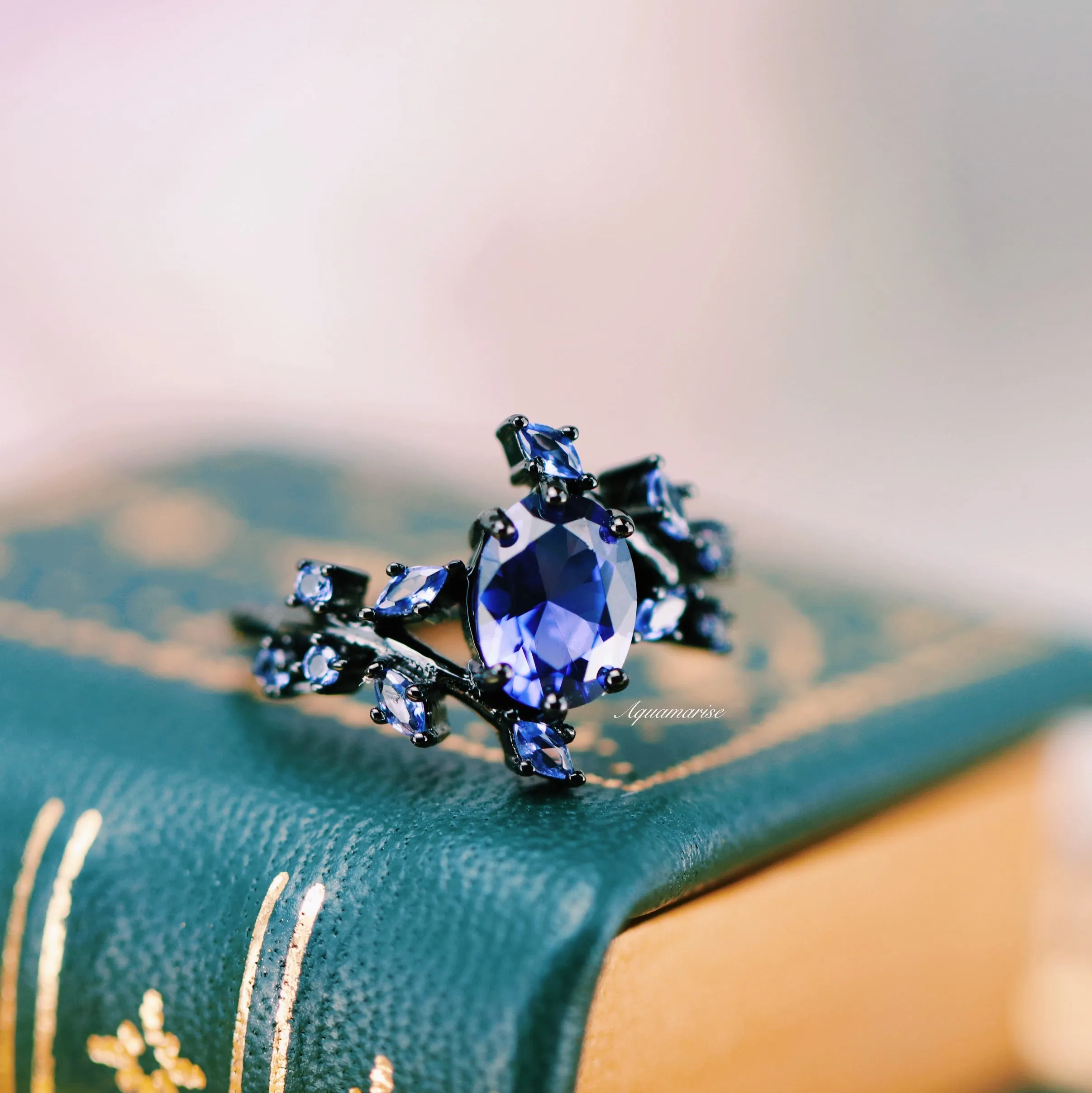 Cornflower Sapphire & Orion Nebula Couples Ring