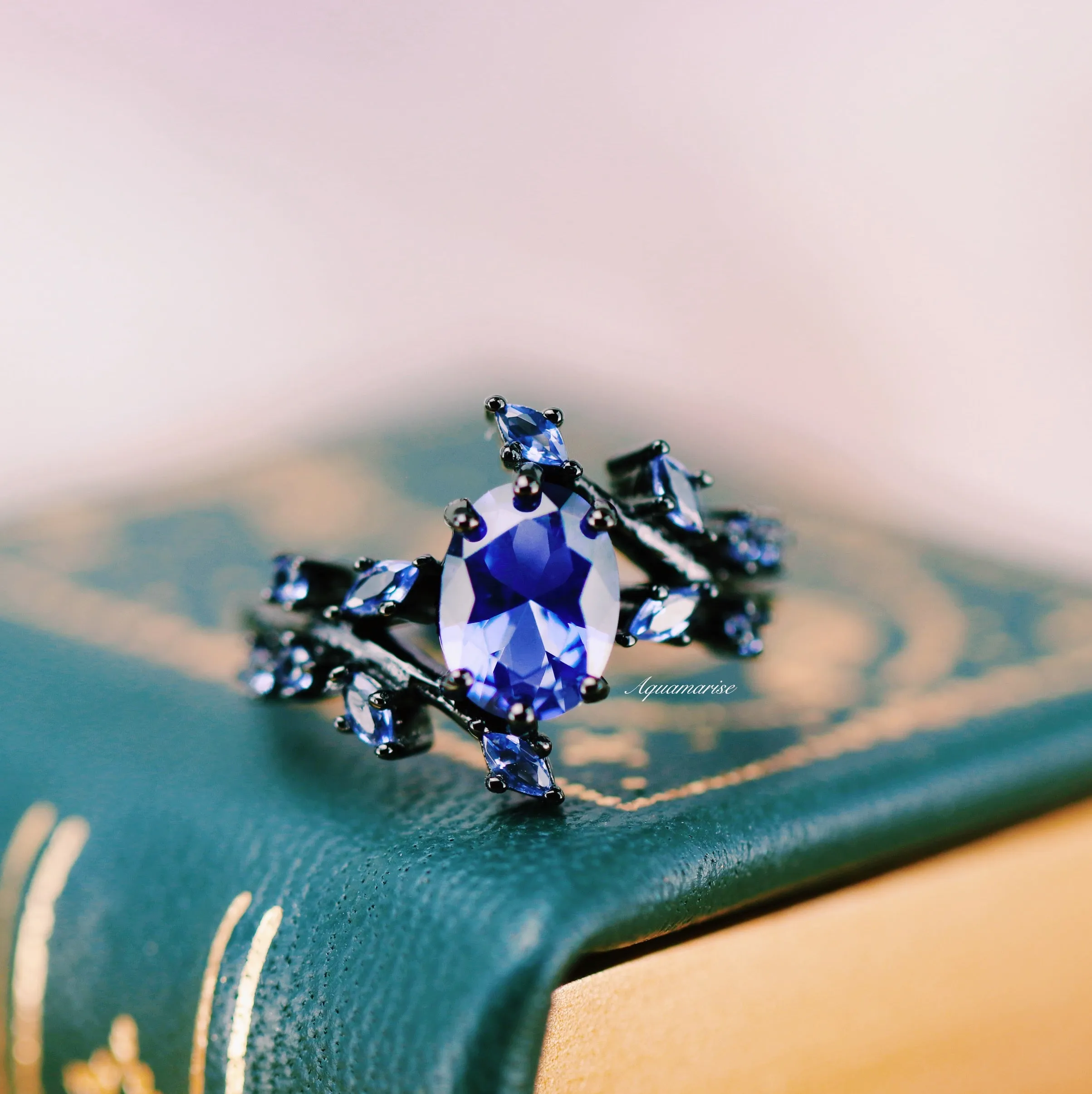 Cornflower Sapphire & Orion Nebula Couples Ring