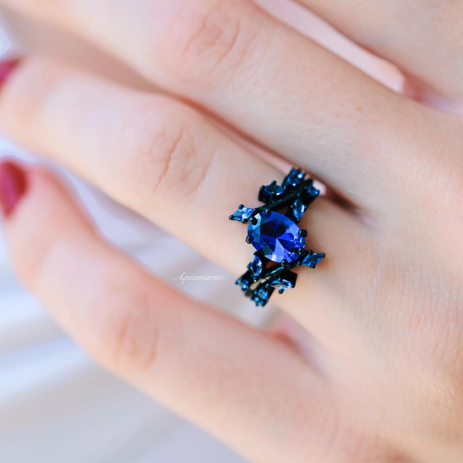 Cornflower Sapphire & Orion Nebula Couples Ring