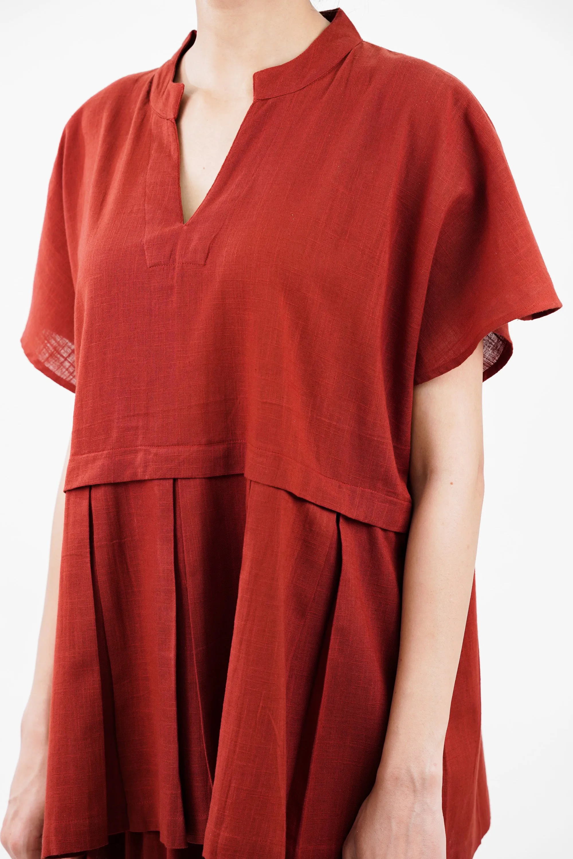 Cotton Red Bloom Box Pleat Coord Set