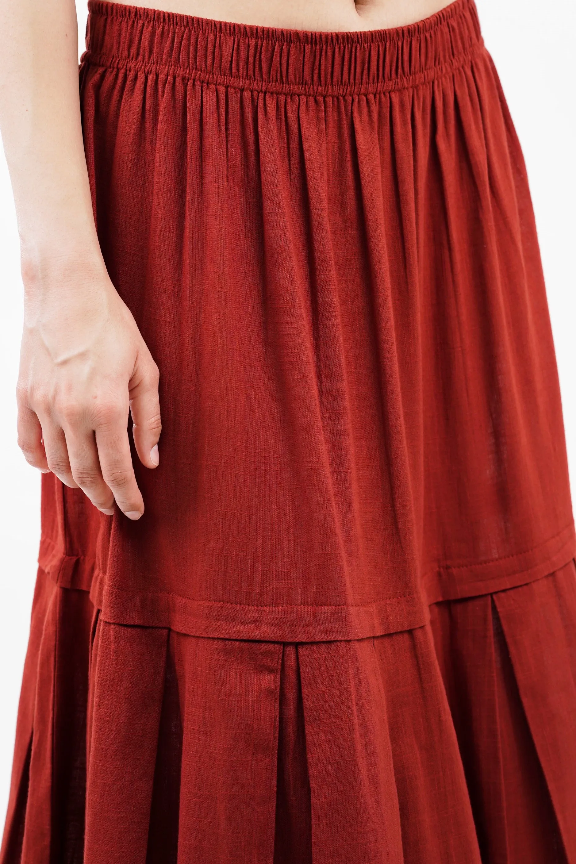 Cotton Red Bloom Box Pleat Coord Set