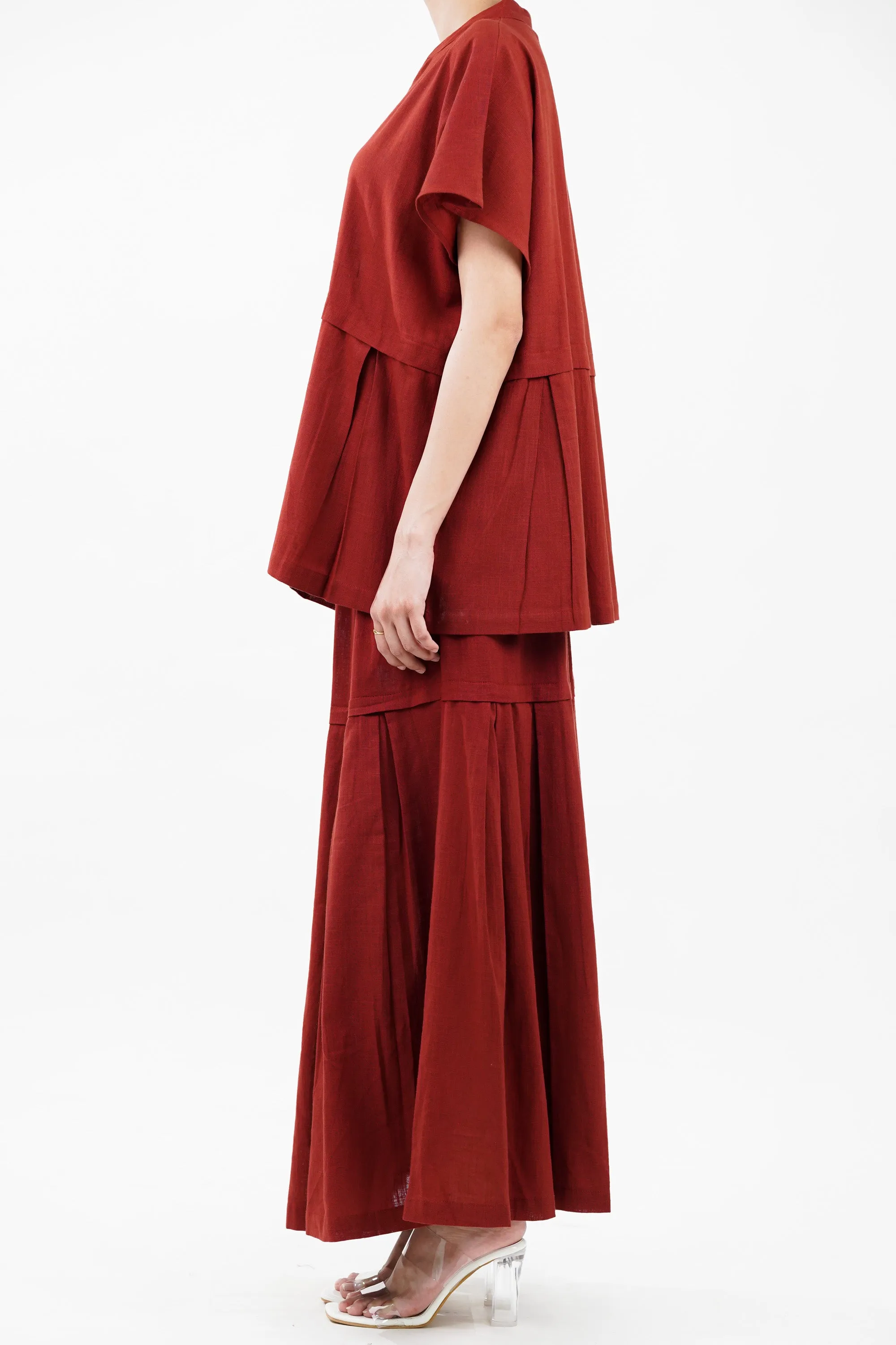 Cotton Red Bloom Box Pleat Coord Set
