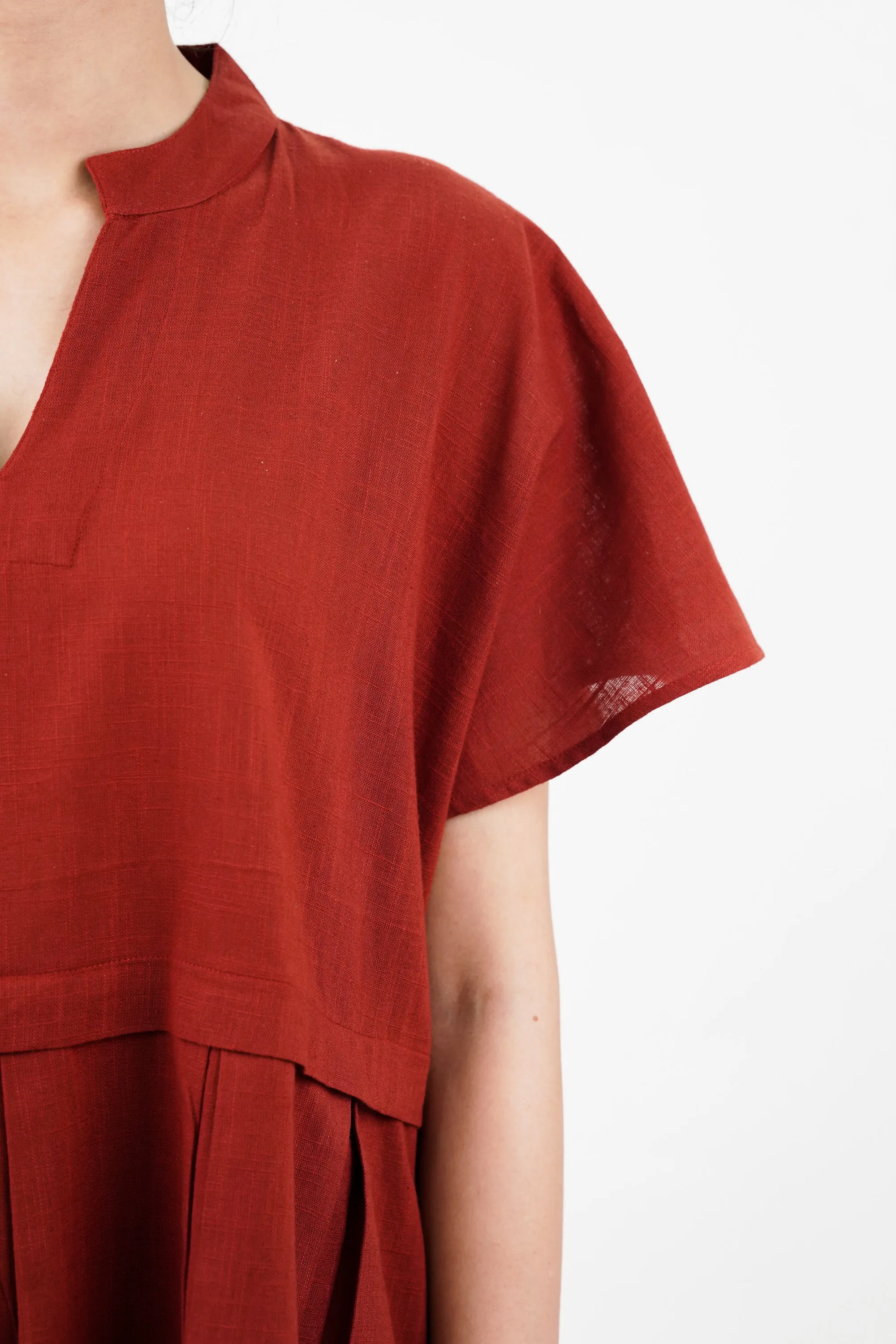 Cotton Red Bloom Box Pleat Coord Set