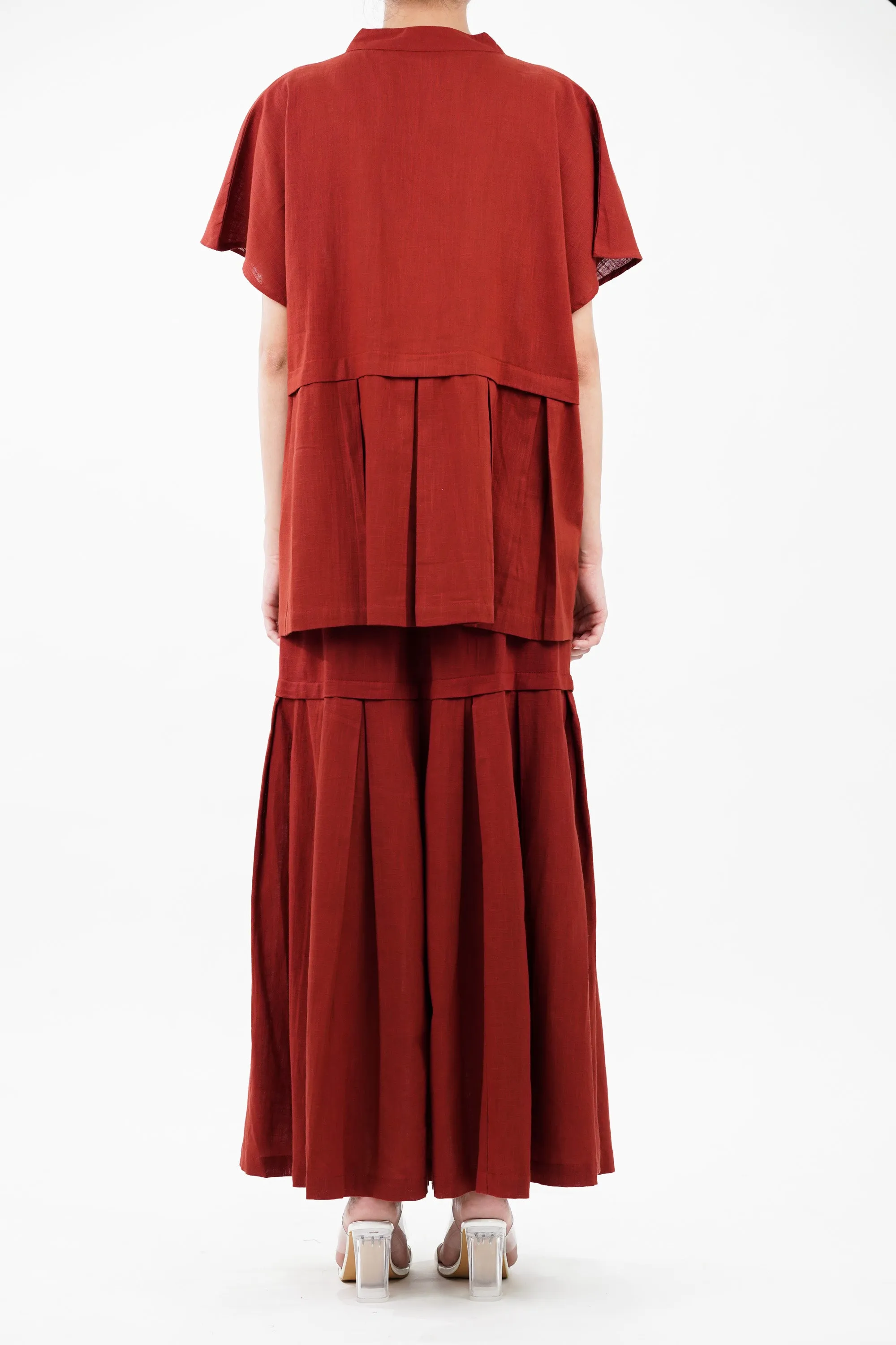 Cotton Red Bloom Box Pleat Coord Set