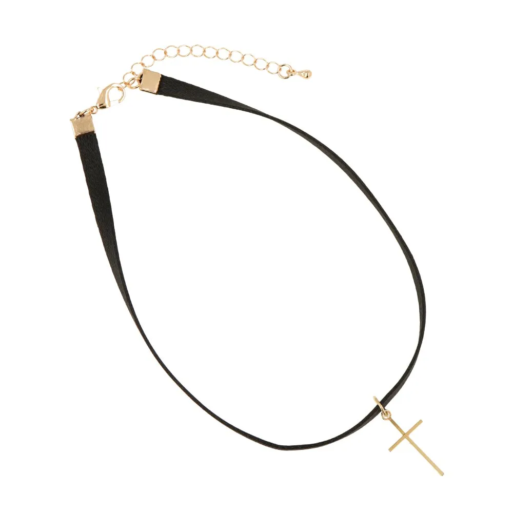 Cross Satin Ribbon Choker