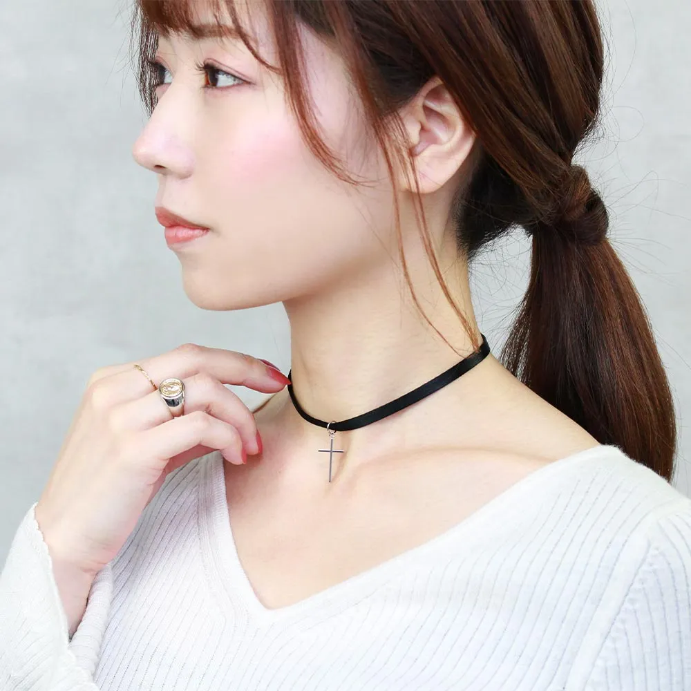 Cross Satin Ribbon Choker