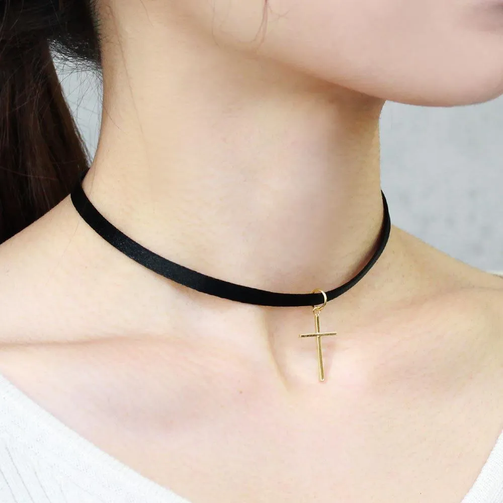 Cross Satin Ribbon Choker
