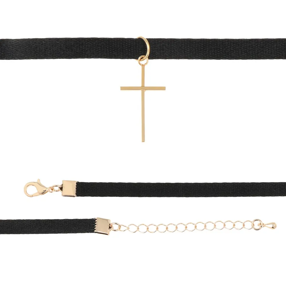 Cross Satin Ribbon Choker