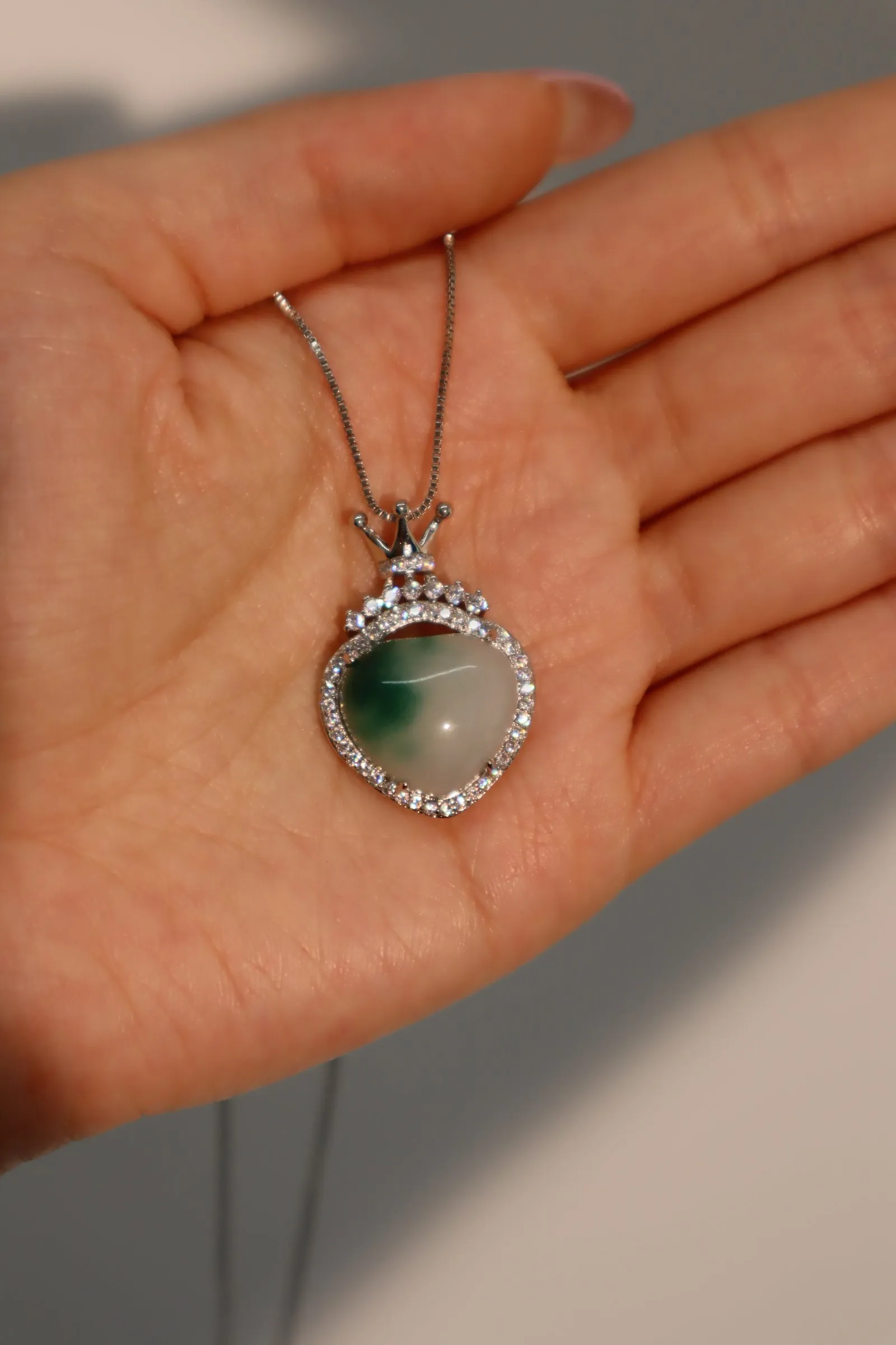 Crown Jade Heart Necklace