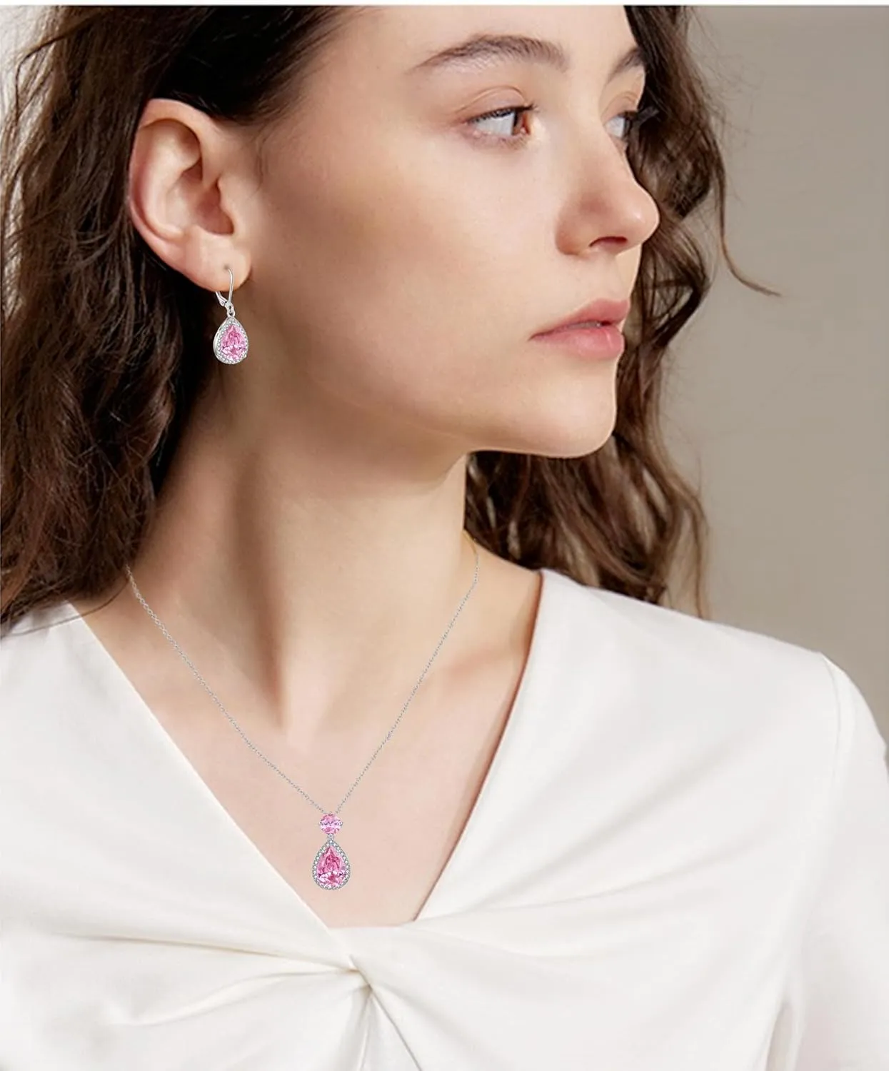 Crystal Gemstone Drop Dangle Leverback Earrings Plated 18k Gold Teardrop Oval Pear Zircon Diamond Birthstone Jewelry Set Gift for Wife Mom Daughter Girlfriend