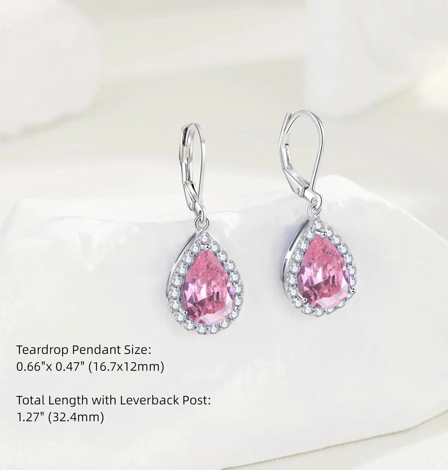 Crystal Gemstone Drop Dangle Leverback Earrings Plated 18k Gold Teardrop Oval Pear Zircon Diamond Birthstone Jewelry Set Gift for Wife Mom Daughter Girlfriend
