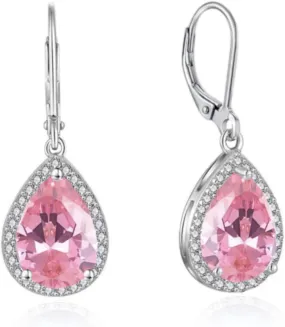 Crystal Gemstone Drop Dangle Leverback Earrings Plated 18k Gold Teardrop Oval Pear Zircon Diamond Birthstone Jewelry Set Gift for Wife Mom Daughter Girlfriend