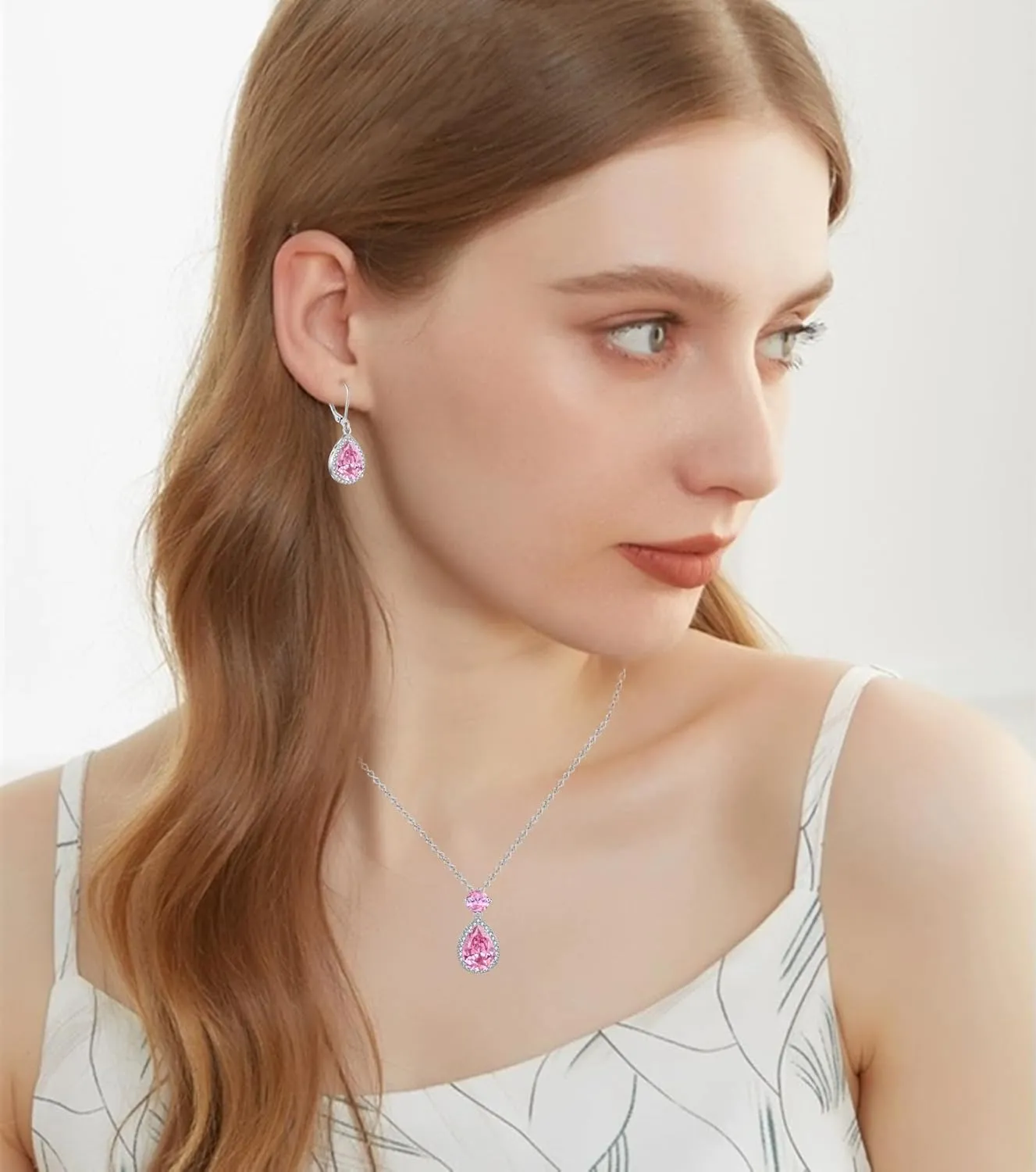 Crystal Gemstone Drop Dangle Leverback Earrings Plated 18k Gold Teardrop Oval Pear Zircon Diamond Birthstone Jewelry Set Gift for Wife Mom Daughter Girlfriend