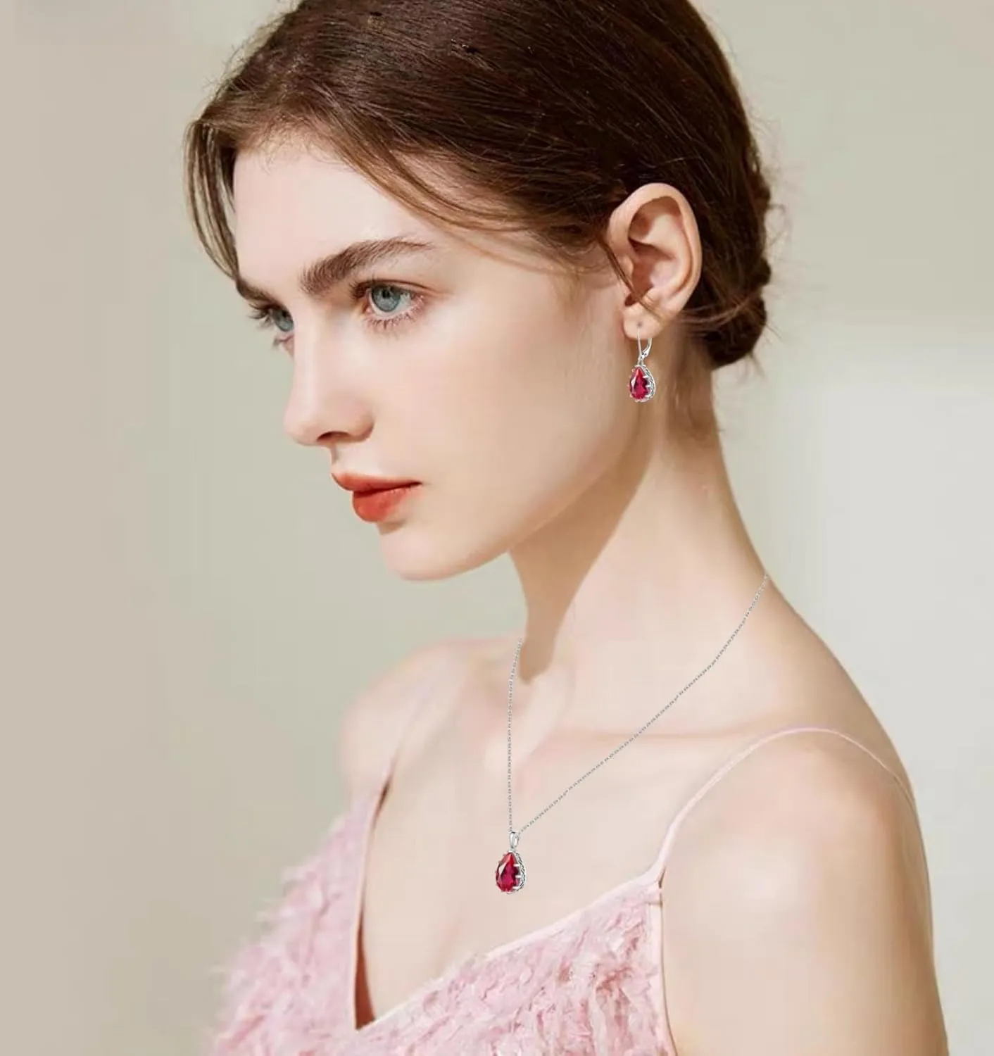 Crystal Zircon Drop Dangle Leverback Earrings Plated 18k Gold Teardrop Oval Pear Gemstone Birthstone Jewelry Set Gift for Wife Mom Daughter Girlfriend Her