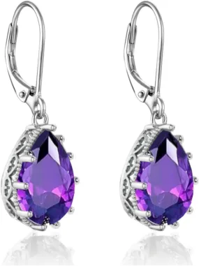 Crystal Zircon Drop Dangle Leverback Earrings Plated 18k Gold Teardrop Oval Pear Gemstone Birthstone Jewelry Set Gift for Wife Mom Daughter Girlfriend Her