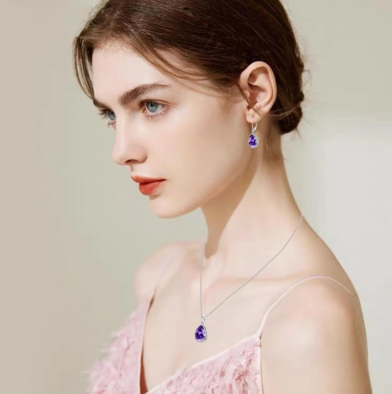 Crystal Zircon Drop Dangle Leverback Earrings Plated 18k Gold Teardrop Oval Pear Gemstone Birthstone Jewelry Set Gift for Wife Mom Daughter Girlfriend Her