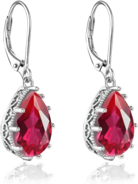 Crystal Zircon Drop Dangle Leverback Earrings Plated 18k Gold Teardrop Oval Pear Gemstone Birthstone Jewelry Set Gift for Wife Mom Daughter Girlfriend Her