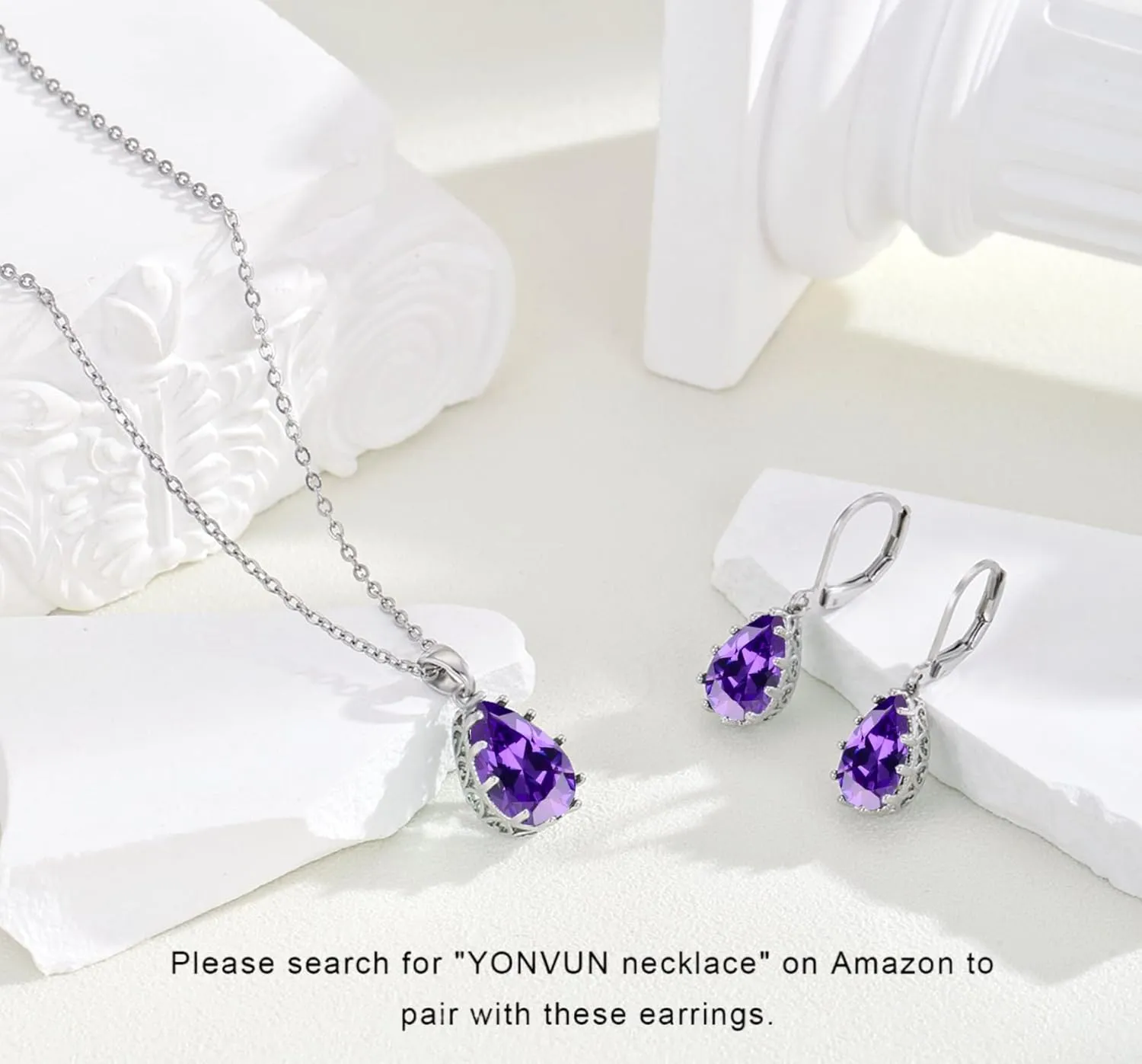 Crystal Zircon Drop Dangle Leverback Earrings Plated 18k Gold Teardrop Oval Pear Gemstone Birthstone Jewelry Set Gift for Wife Mom Daughter Girlfriend Her