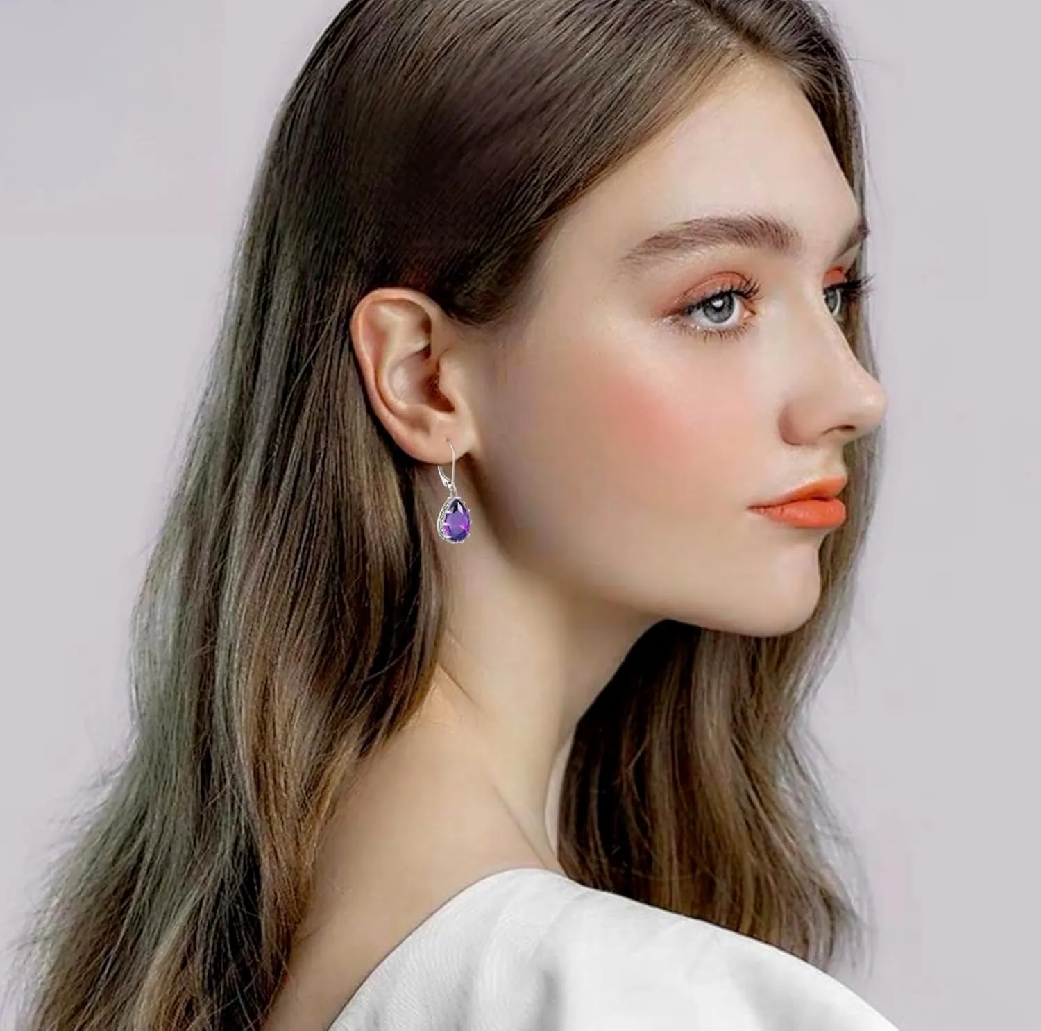 Crystal Zircon Drop Dangle Leverback Earrings Plated 18k Gold Teardrop Oval Pear Gemstone Birthstone Jewelry Set Gift for Wife Mom Daughter Girlfriend Her