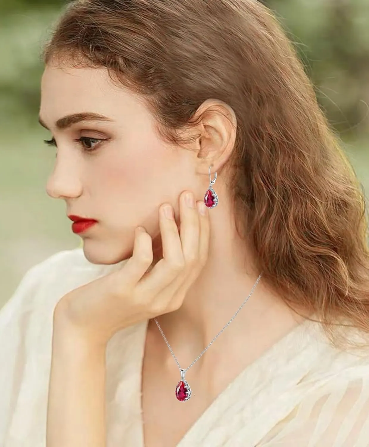 Crystal Zircon Drop Dangle Leverback Earrings Plated 18k Gold Teardrop Oval Pear Gemstone Birthstone Jewelry Set Gift for Wife Mom Daughter Girlfriend Her