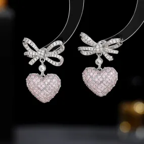 Cubic Zirconia Bow with Heart Earring for Wedding, Prom Dangler Jewelry for Women LYX121