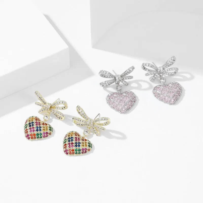 Cubic Zirconia Bow with Heart Earring for Wedding, Prom Dangler Jewelry for Women LYX121