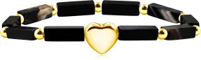 Cuboid Love Elastic Bracelet, Crystal Energy Stone Anxiety Relief Yoga Jewelry for Women Male (Heart-shaped Charm Can Be Customized Name)