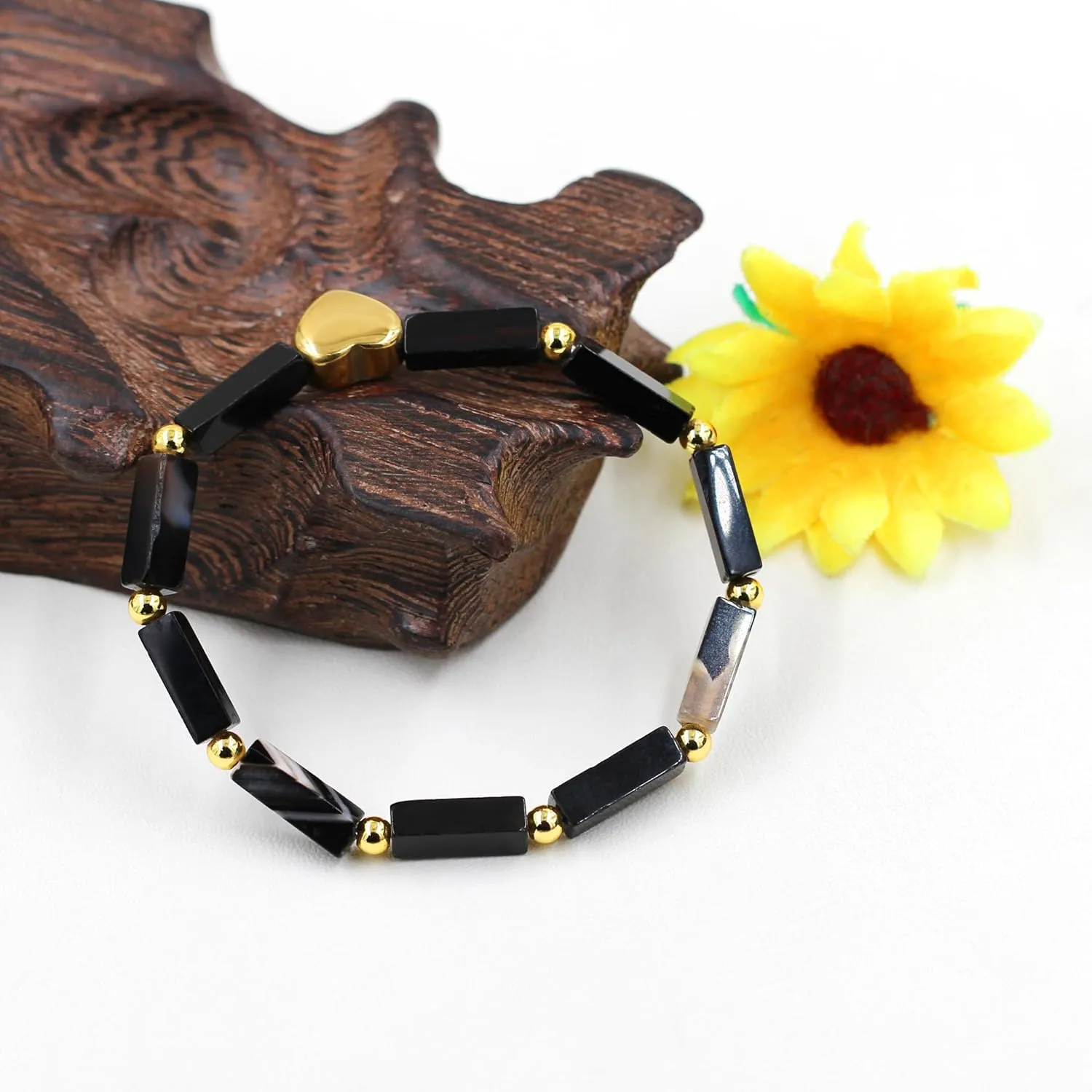 Cuboid Love Elastic Bracelet, Crystal Energy Stone Anxiety Relief Yoga Jewelry for Women Male (Heart-shaped Charm Can Be Customized Name)