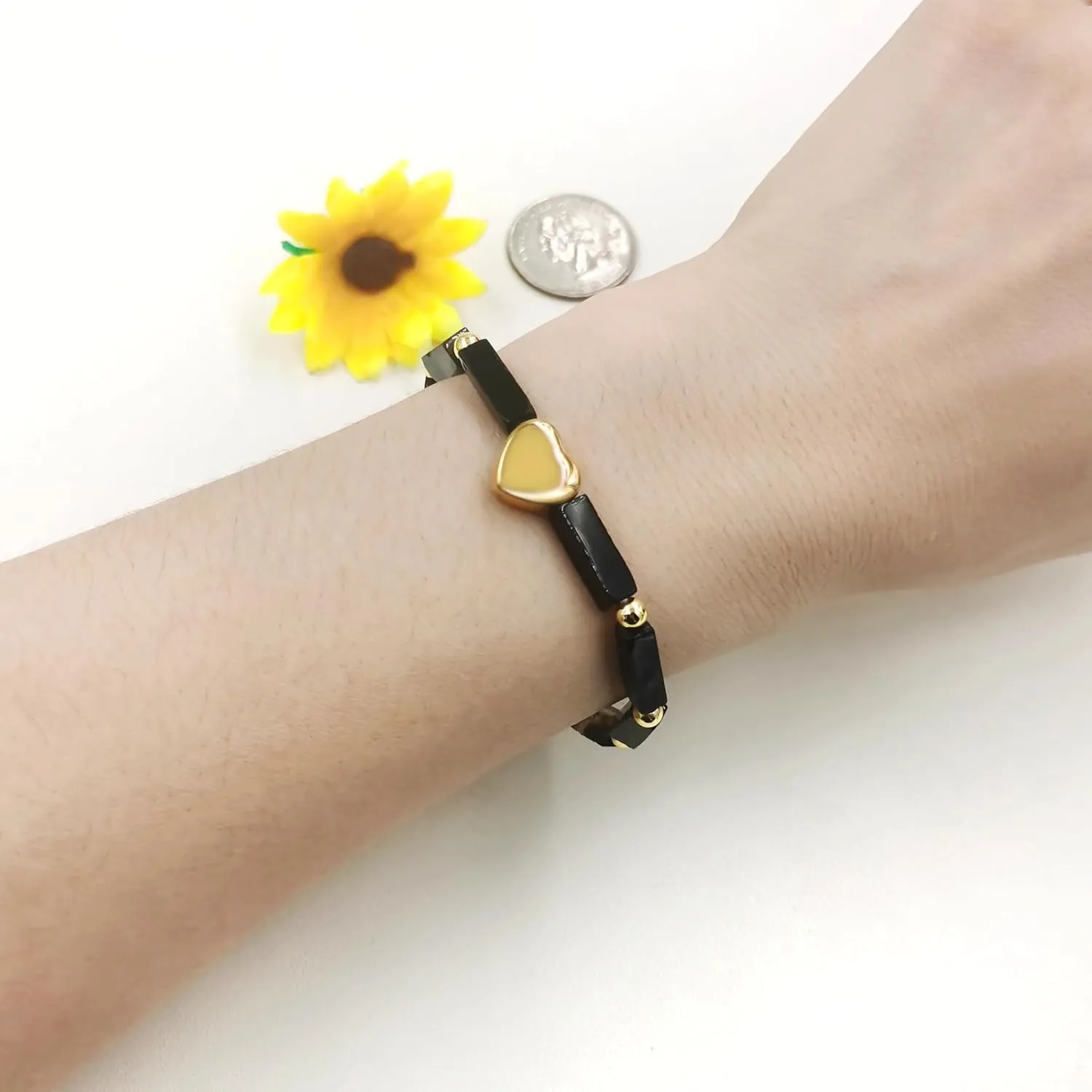 Cuboid Love Elastic Bracelet, Crystal Energy Stone Anxiety Relief Yoga Jewelry for Women Male (Heart-shaped Charm Can Be Customized Name)