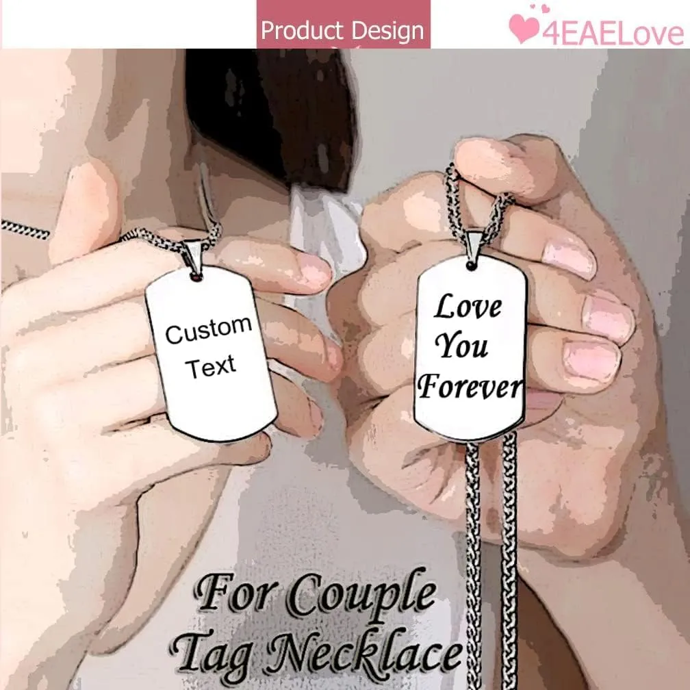Customize Photo Dog Tag ID Couple Necklace Pendant Birthday Gift for Men and Women His & Hers Matching Jewelry Personalized Memorial Couples Pendant Titanium Stainless Steel Black Box Chain