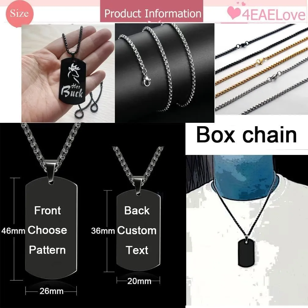Customize Photo Dog Tag ID Couple Necklace Pendant Birthday Gift for Men and Women His & Hers Matching Jewelry Personalized Memorial Couples Pendant Titanium Stainless Steel Black Box Chain