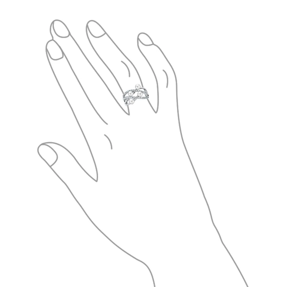 CZ Side Stone White Freshwater Pearl Engagement Ring .925 Silver