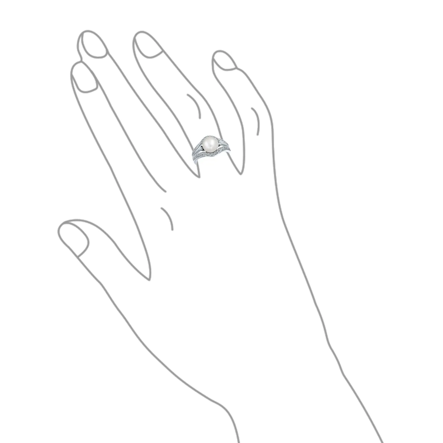 CZ Side Stone White Freshwater Pearl Engagement Ring .925 Silver
