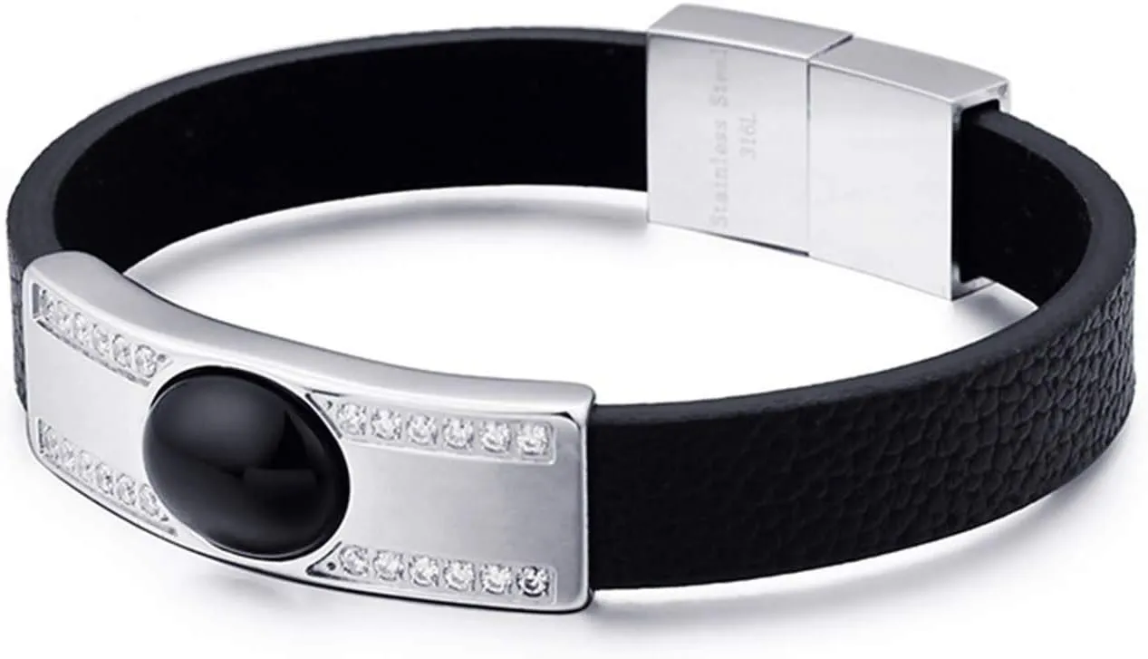 Daesar Bracelets Stainless Steel Men Bracelets Zirconia White Oval Rectangle Bracelets Men Black Length 21.5CM