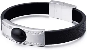 Daesar Bracelets Stainless Steel Men Bracelets Zirconia White Oval Rectangle Bracelets Men Black Length 21.5CM